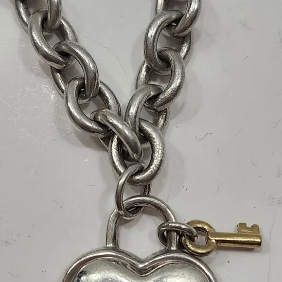 Vintage 1994 Tiffany & Co. Sterling Silver/18K Yellow Gold Heart W/Key Link Nck - Picture 7 of 7